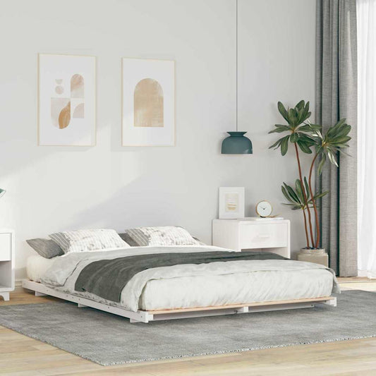 vidaXL Bed Frame White 160 x 220 cm Solid Pine Wood
