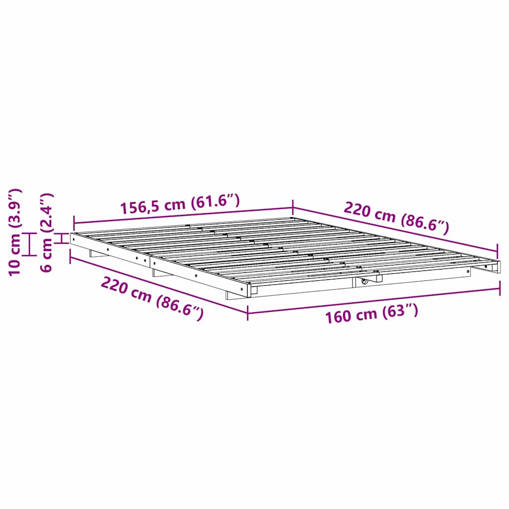 vidaXL Bed Frame White 160 x 220 cm Solid Pine Wood
