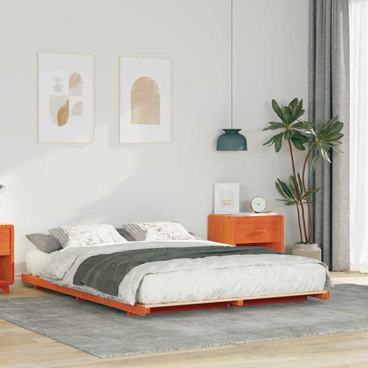 vidaXL Bed Frame Wax Brown 160 x 220 cm Solid Pine Wood
