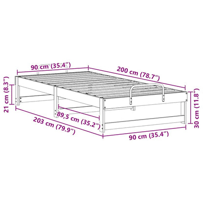 vidaXL Bed Frame Brown 90 x 200 cm Solid Pine Wood