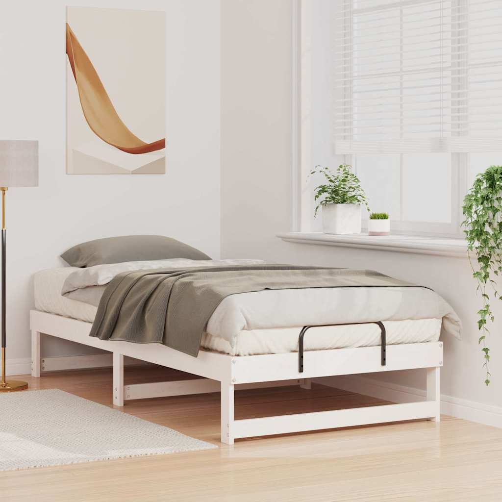 vidaXL Bed Frame White 90 x 200 cm Solid Pine Wood