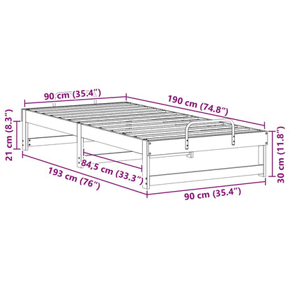 vidaXL Bed Frame White 90 x 190 cm Solid Pine Wood