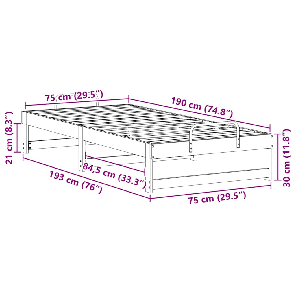 vidaXL Bed Frame Brown 75 x 190 cm Solid Pine Wood