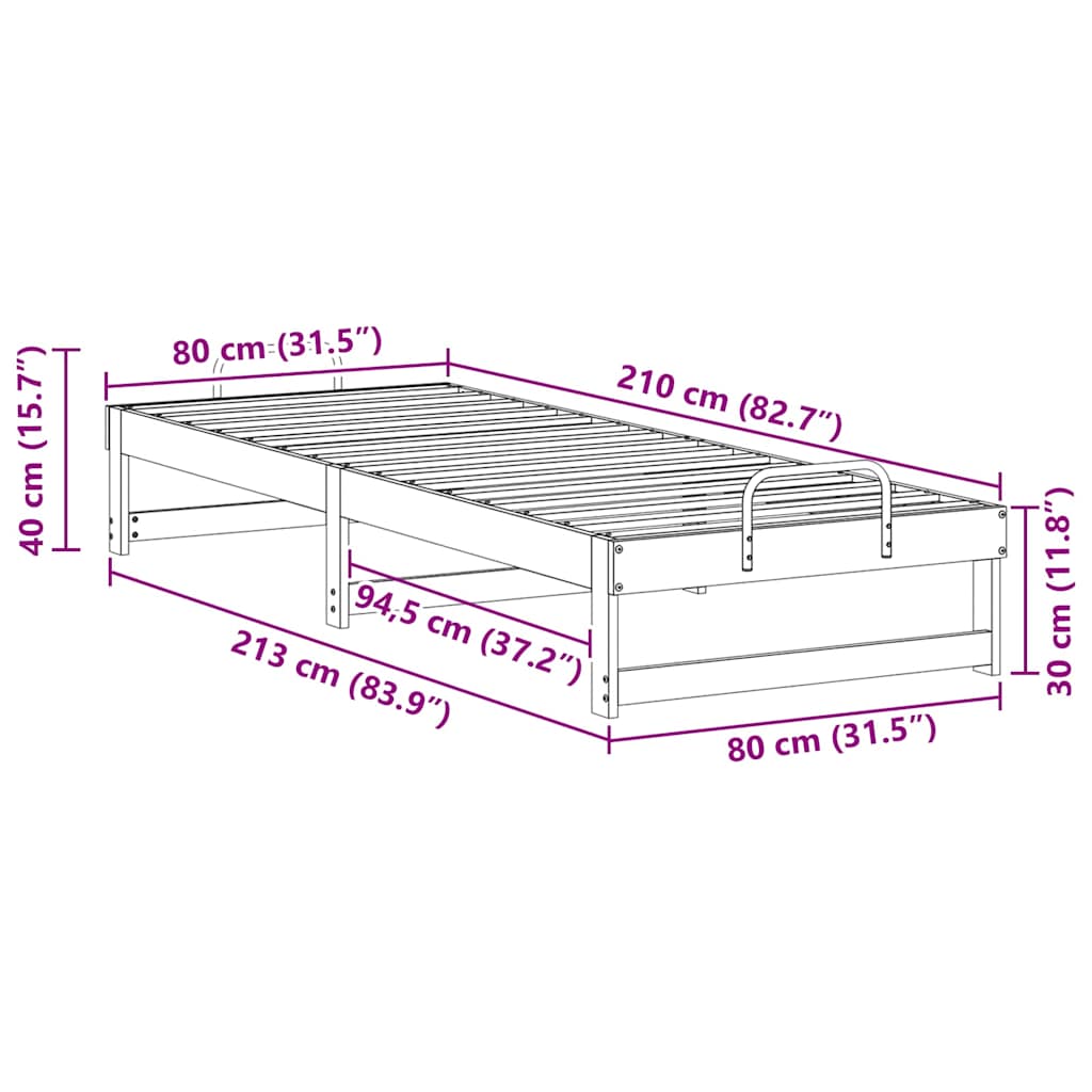 vidaXL Bed Frame White 80 x 210 cm Solid Pine Wood