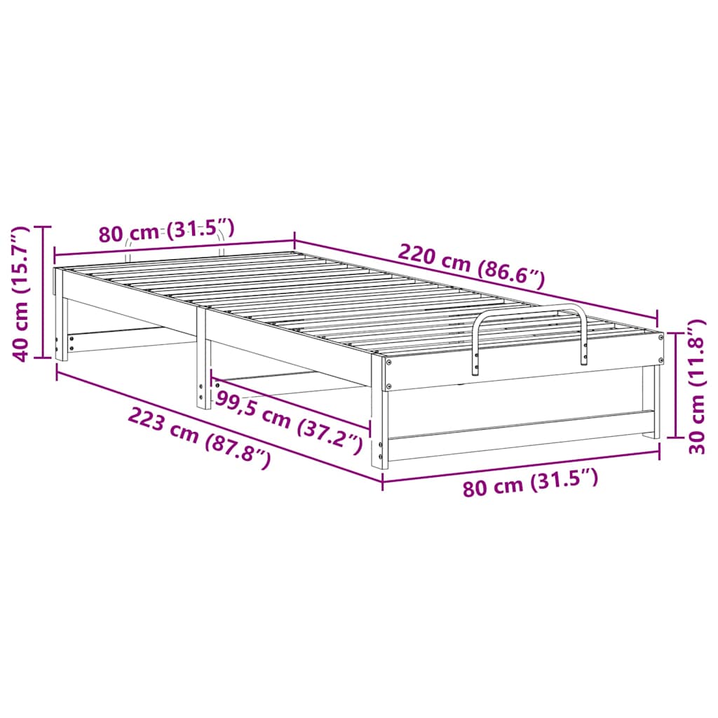 vidaXL Bed Frame White 80 x 220 cm Solid Pine Wood