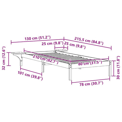 vidaXL Bed Frame with Side Tables Wax Brown 80 x 210 cm