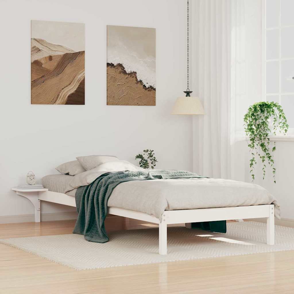 vidaXL Bed Frame with Side Tables White 90 x 210 cm Solid Pine Wood