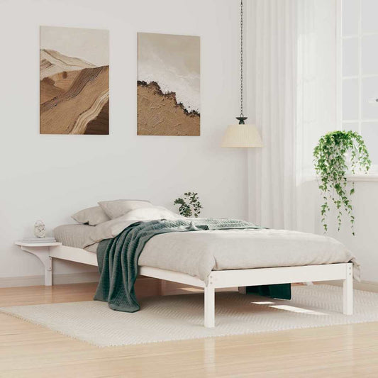 vidaXL Bed Frame with Side Tables White 90 x 210 cm Solid Pine Wood
