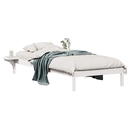 vidaXL Bed Frame with Side Tables White 90 x 210 cm Solid Pine Wood