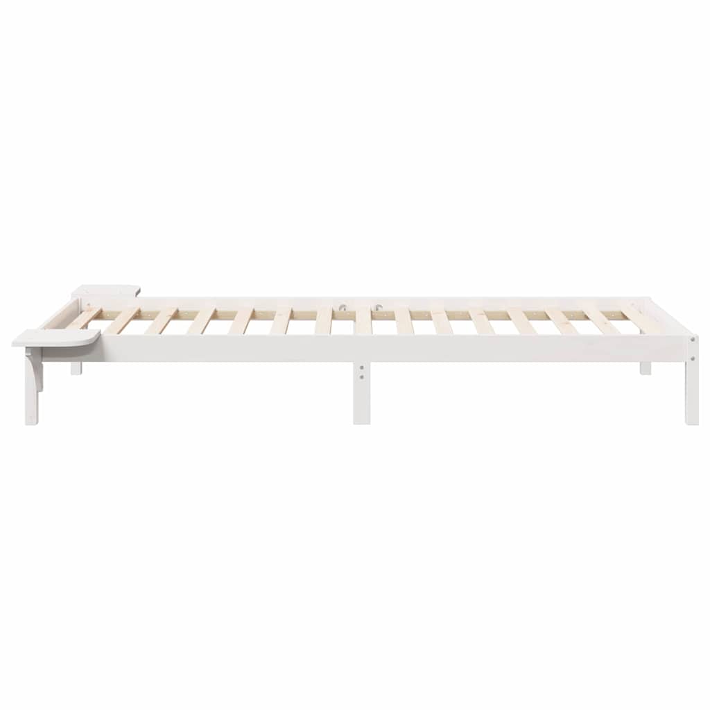 vidaXL Bed Frame with Side Tables White 90 x 210 cm Solid Pine Wood