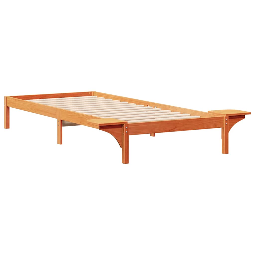 vidaXL Bed Frame with Side Tables Wax Brown 90 x 210 cm