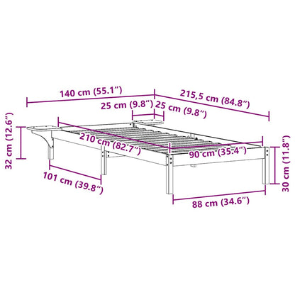 vidaXL Bed Frame with Side Tables Wax Brown 90 x 210 cm