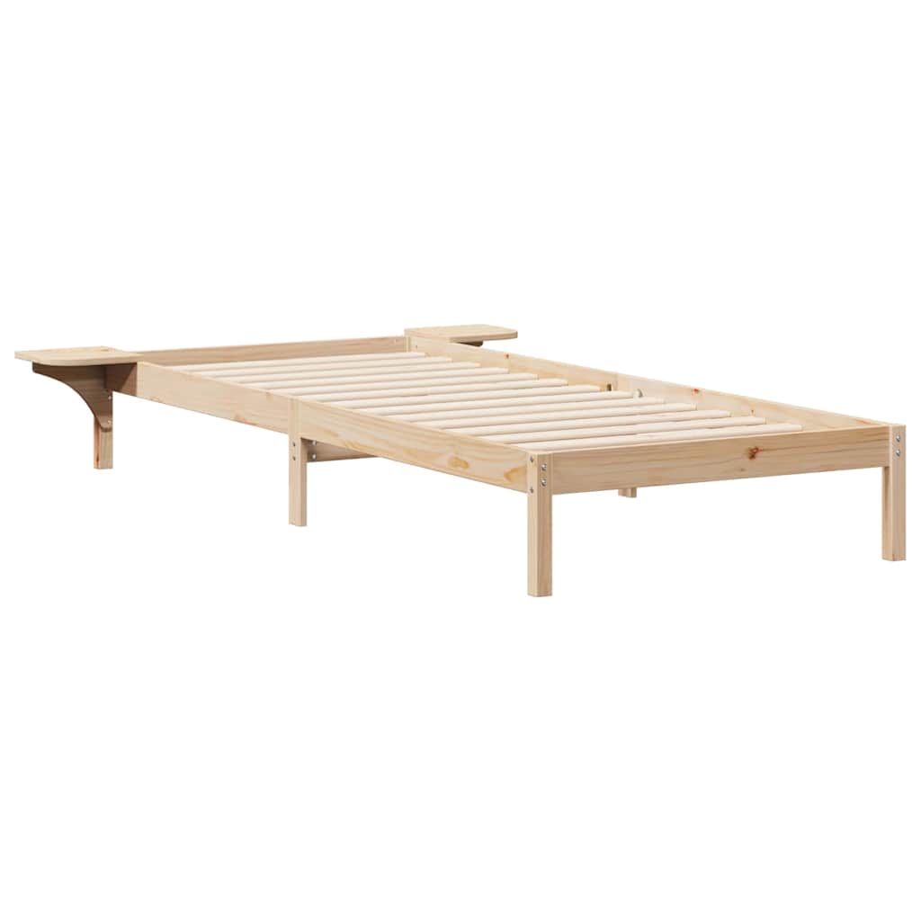 vidaXL Bed Frame with Side Tables Natural 100 x 210 cm Solid Pine Wood