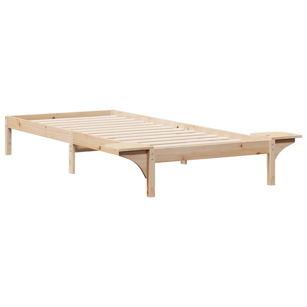 vidaXL Bed Frame with Side Tables Natural 100 x 210 cm Solid Pine Wood