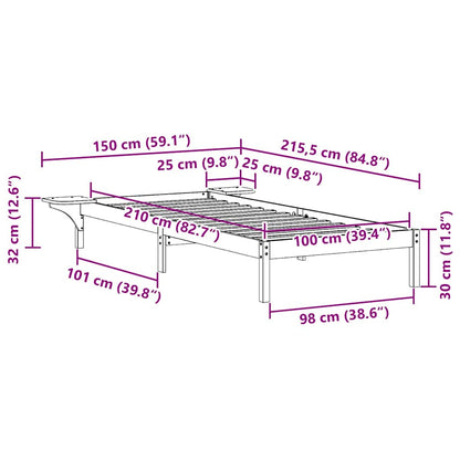 vidaXL Bed Frame with Side Tables White 100 x 210 cm Solid Pine Wood