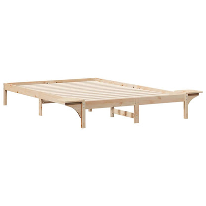 vidaXL Bed Frame with Side Tables Natural 140 x 210 cm Solid Pine Wood