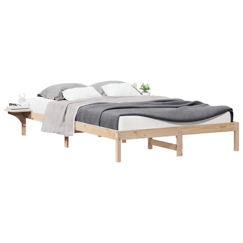 vidaXL Bed Frame with Side Tables Natural 140 x 210 cm Solid Pine Wood