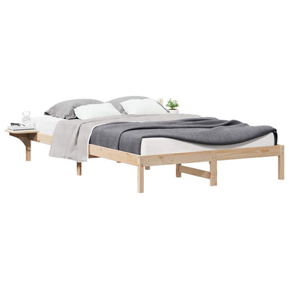 vidaXL Bed Frame with Side Tables Natural 140 x 210 cm Solid Pine Wood
