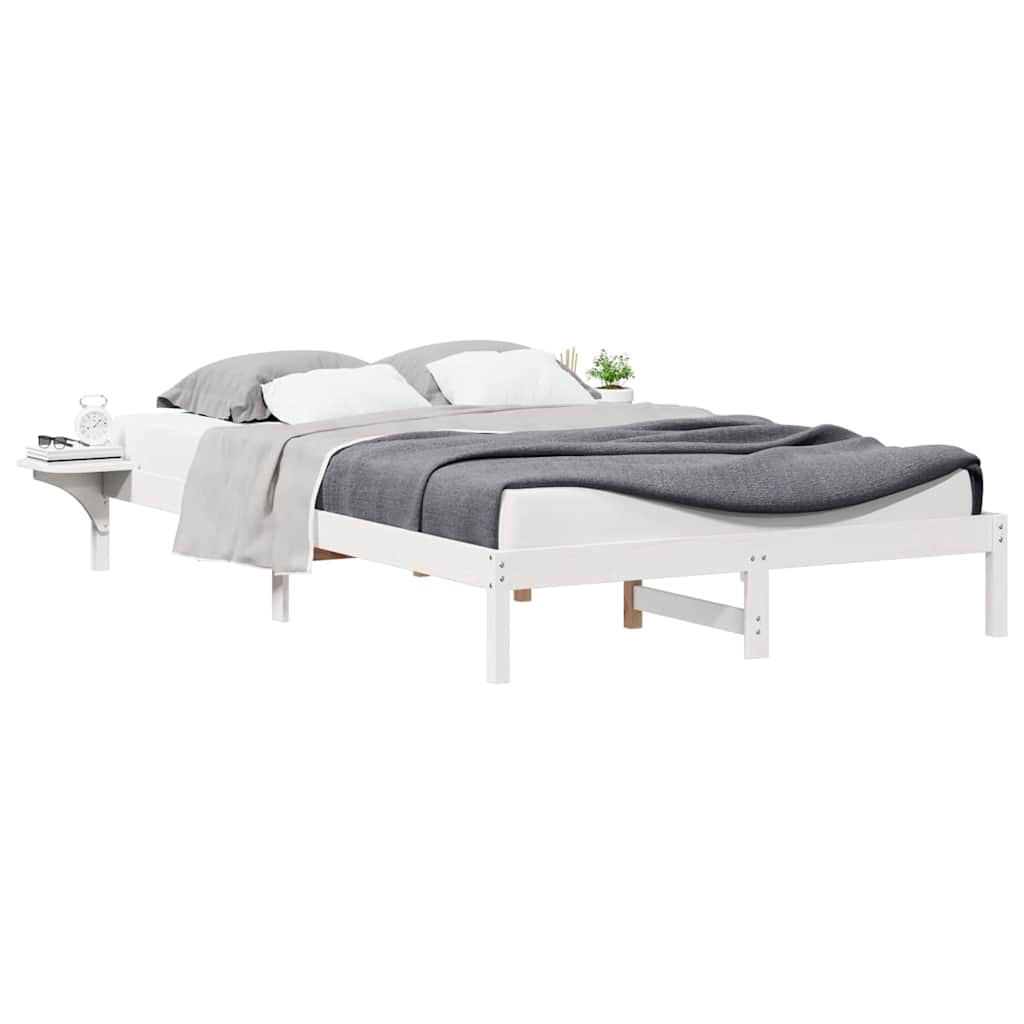 vidaXL Bed Frame with Side Tables White 140 x 210 cm Solid Pine Wood
