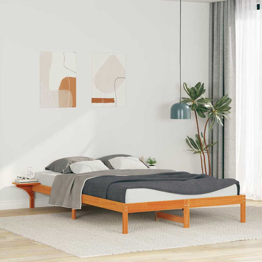 vidaXL Bed Frame with Side Tables Wax Brown 140 x 210 cm