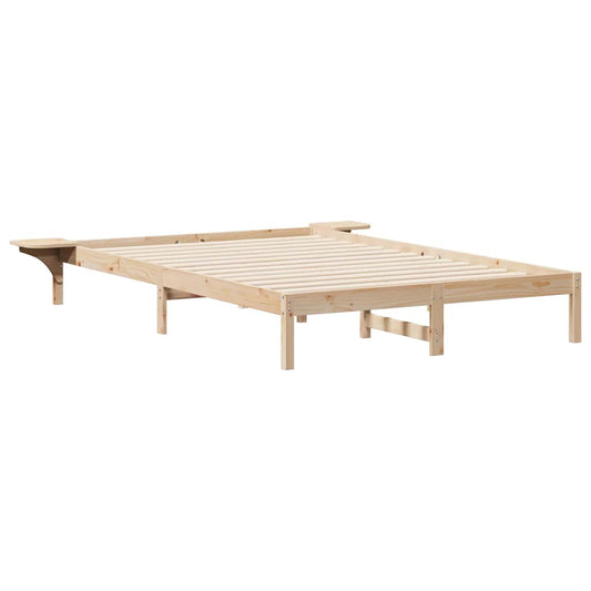 vidaXL Bed Frame with Side Tables Natural 160 x 210 cm Solid Pine Wood