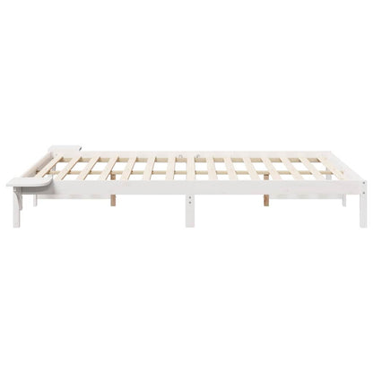 vidaXL Bed Frame with Side Tables White 160 x 210 cm Solid Pine Wood