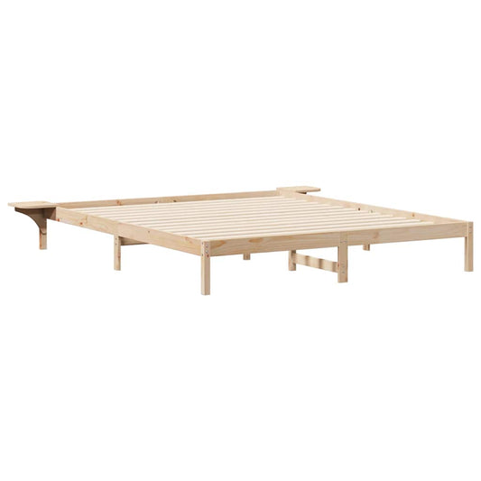 vidaXL Bed Frame with Side Tables Natural 180 x 210 cm Solid Pine Wood
