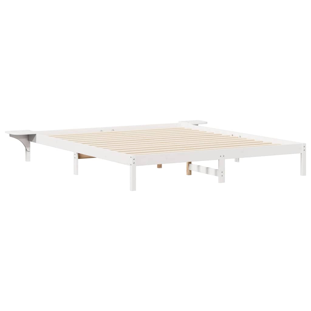 vidaXL Bed Frame with Side Tables White 180 x 210 cm Solid Pine Wood