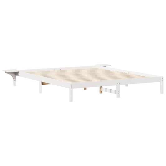 vidaXL Bed Frame with Side Tables White 180 x 210 cm Solid Pine Wood