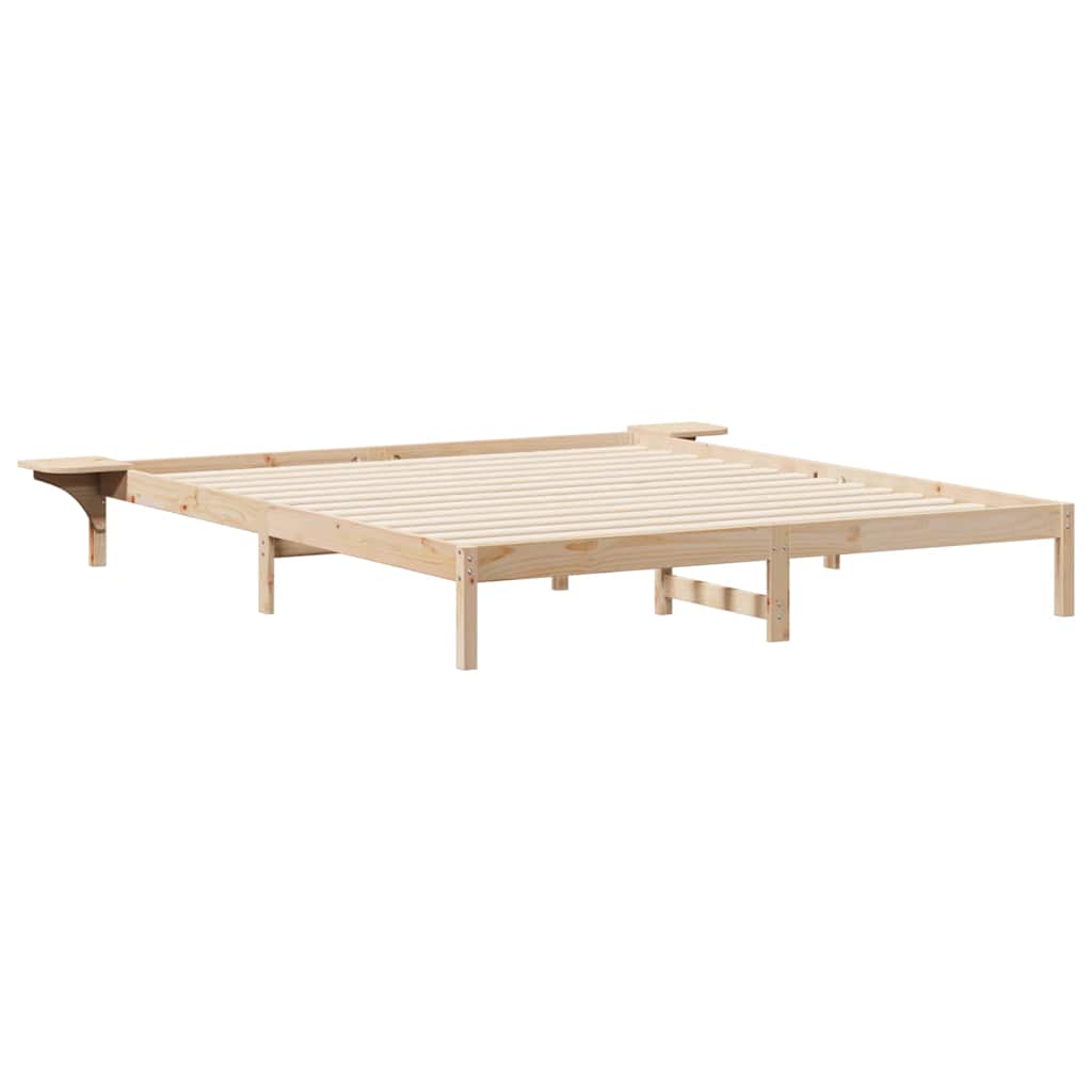 vidaXL Bed Frame with Side Tables Natural 200 x 210 cm Solid Pine Wood