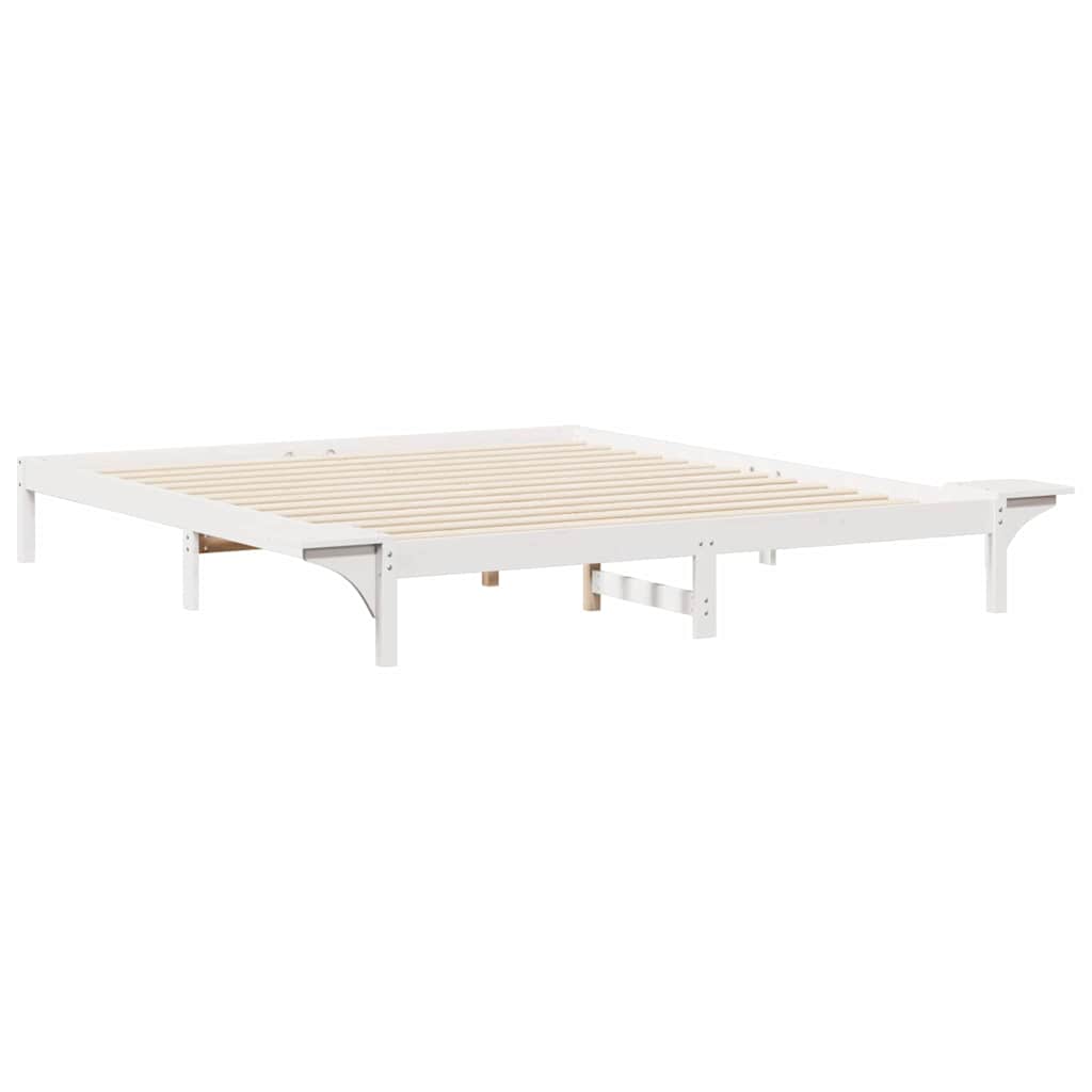 vidaXL Bed Frame with Side Tables White 200 x 210 cm Solid Pine Wood