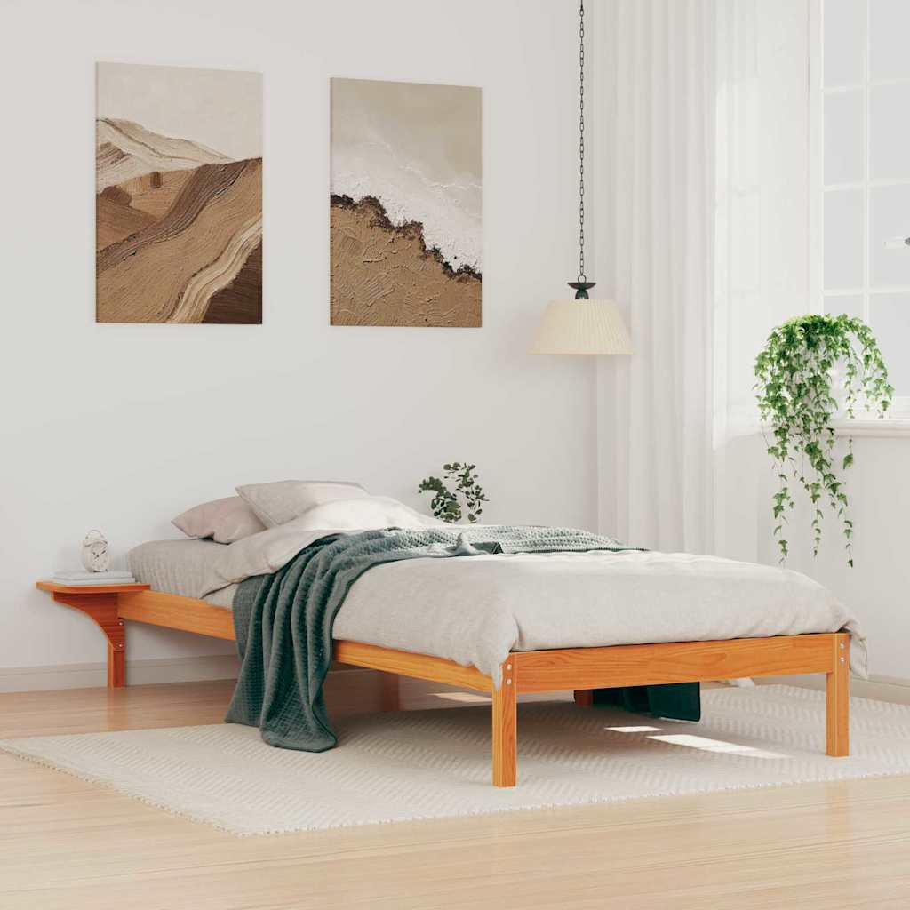 vidaXL Bed Frame with Side Tables Wax Brown 90 x 220 cm