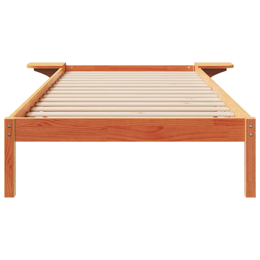 vidaXL Bed Frame with Side Tables Wax Brown 90 x 220 cm