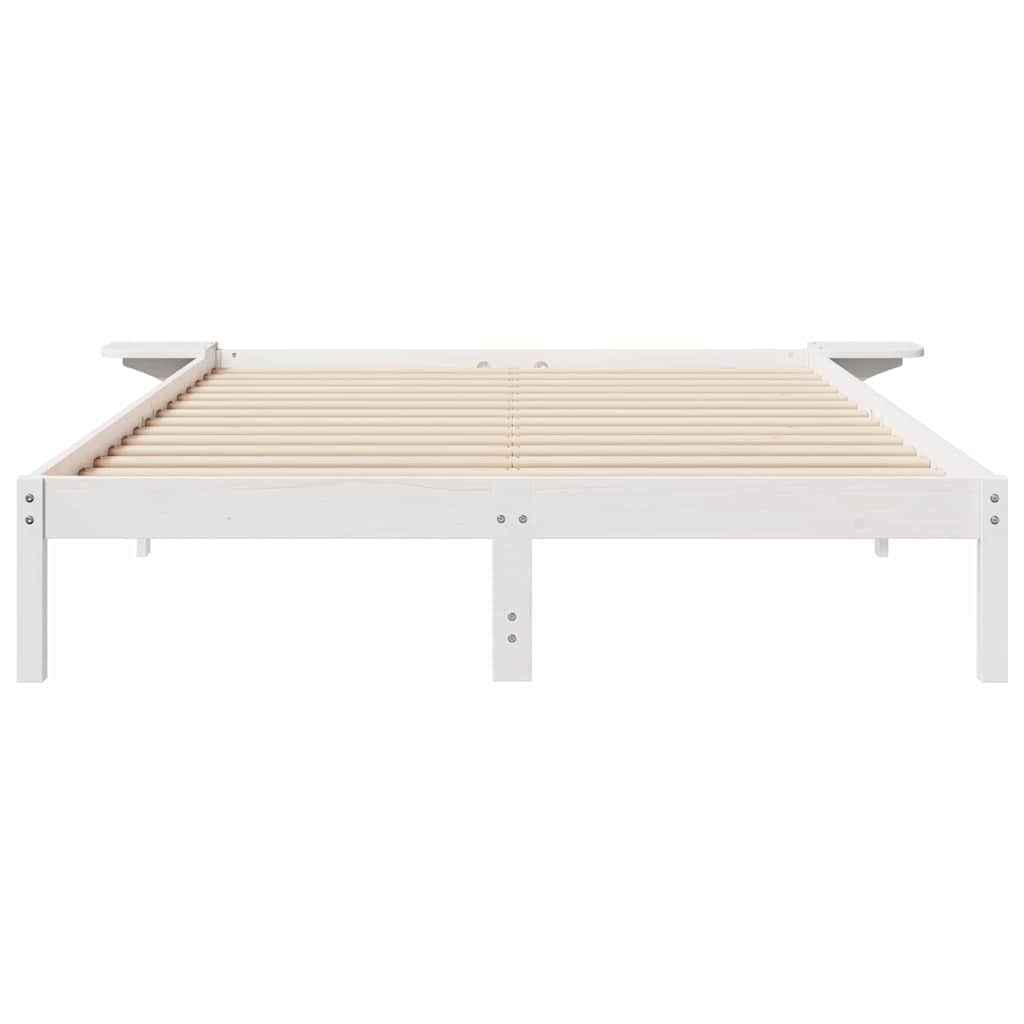 vidaXL Bed Frame with Side Tables White 140 x 220 cm Solid Pine Wood