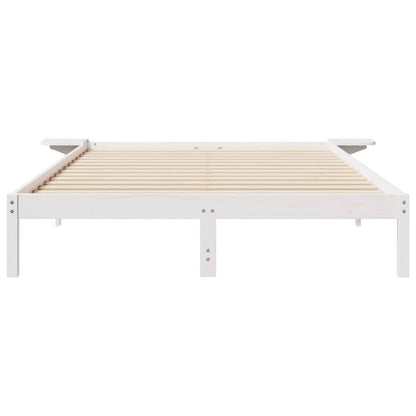 vidaXL Bed Frame with Side Tables White 140 x 220 cm Solid Pine Wood