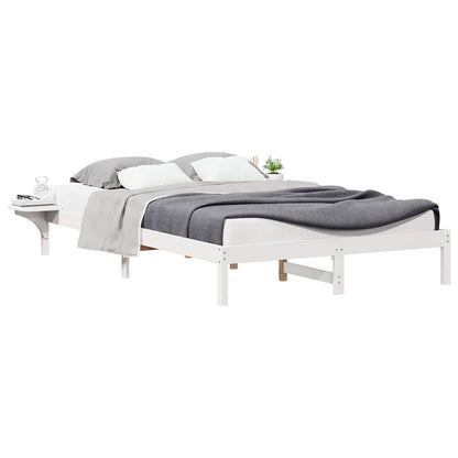 vidaXL Bed Frame with Side Tables White 140 x 220 cm Solid Pine Wood