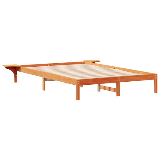 vidaXL Bed Frame with Side Tables Wax Brown 140 x 220 cm