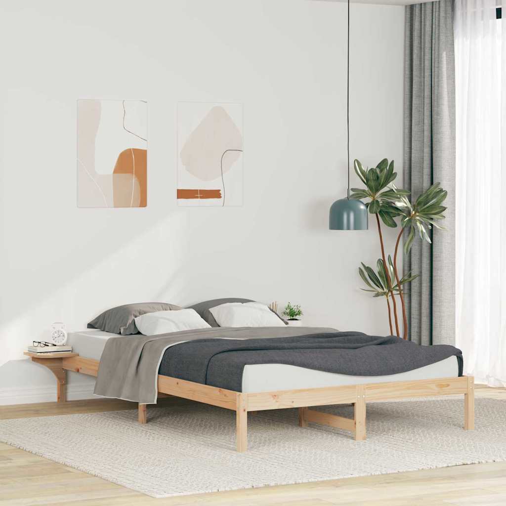 vidaXL Bed Frame with Side Tables Natural 160 x 220 cm Solid Pine Wood