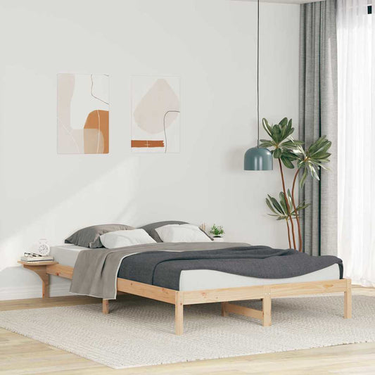 vidaXL Bed Frame with Side Tables Natural 160 x 220 cm Solid Pine Wood