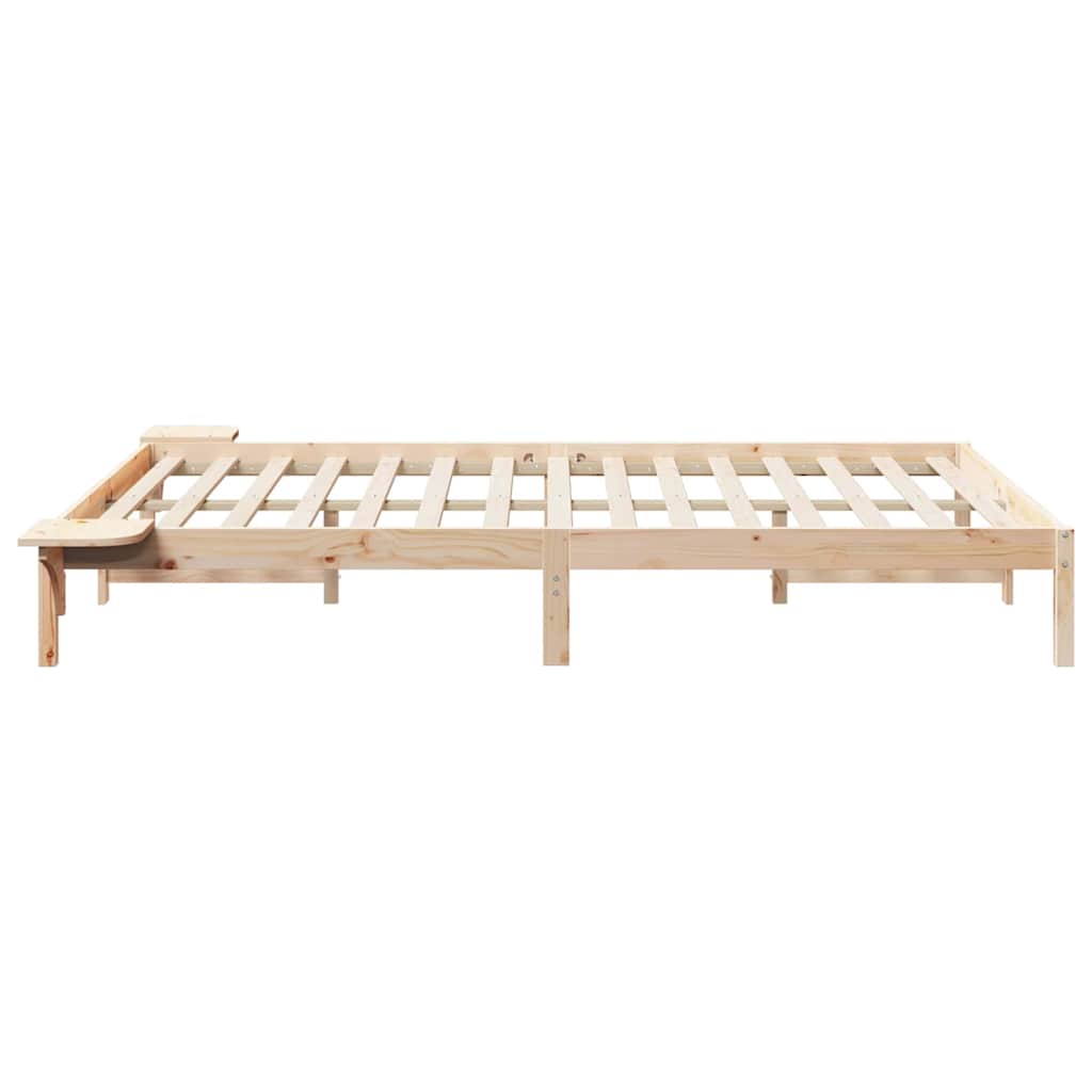 vidaXL Bed Frame with Side Tables Natural 160 x 220 cm Solid Pine Wood