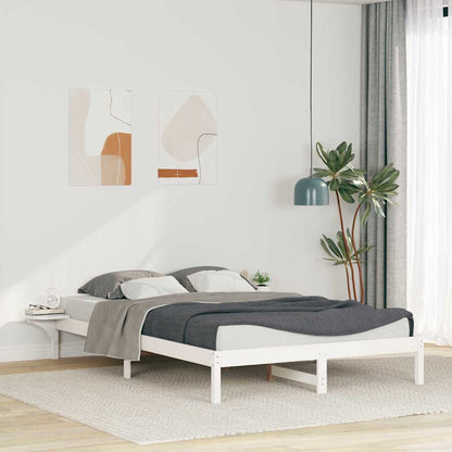 vidaXL Bed Frame with Side Tables White 160 x 220 cm Solid Pine Wood