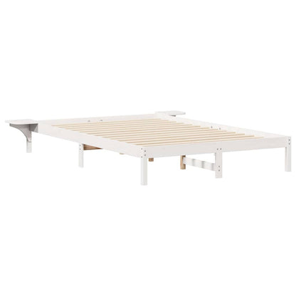 vidaXL Bed Frame with Side Tables White 160 x 220 cm Solid Pine Wood