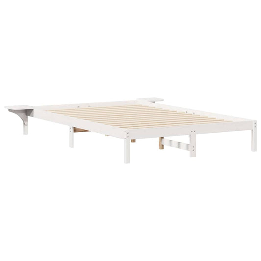 vidaXL Bed Frame with Side Tables White 160 x 220 cm Solid Pine Wood