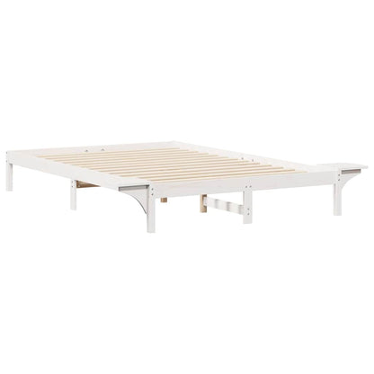 vidaXL Bed Frame with Side Tables White 160 x 220 cm Solid Pine Wood