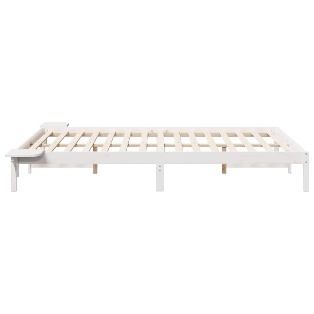 vidaXL Bed Frame with Side Tables White 160 x 220 cm Solid Pine Wood