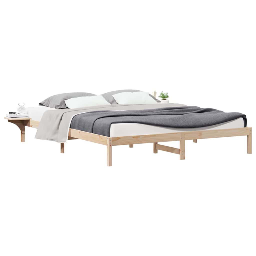 vidaXL Bed Frame with Side Tables Natural 180 x 220 cm Solid Pine Wood