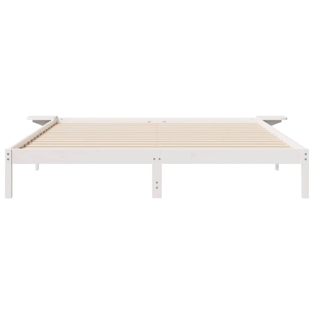vidaXL Bed Frame with Side Tables White 180 x 220 cm Solid Pine Wood