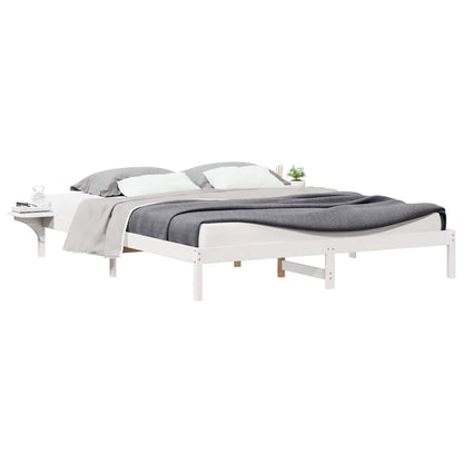 vidaXL Bed Frame with Side Tables White 180 x 220 cm Solid Pine Wood