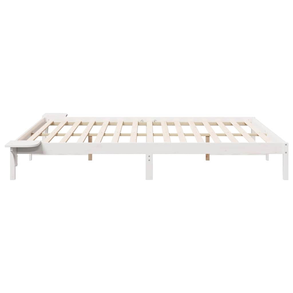 vidaXL Bed Frame with Side Tables White 180 x 220 cm Solid Pine Wood