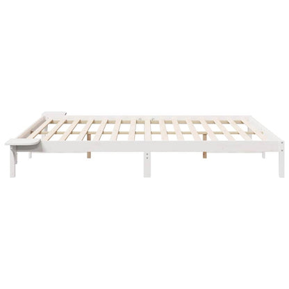 vidaXL Bed Frame with Side Tables White 180 x 220 cm Solid Pine Wood